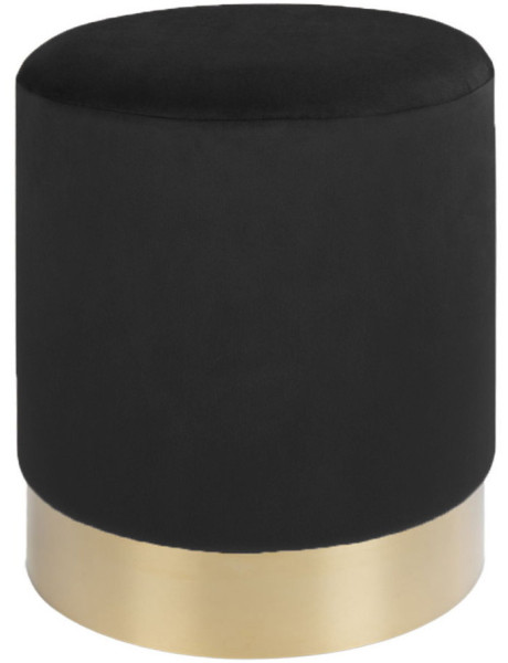 Pouf moderne chic Rond Velours Noir Métal Doré Effet laiton Gamby 