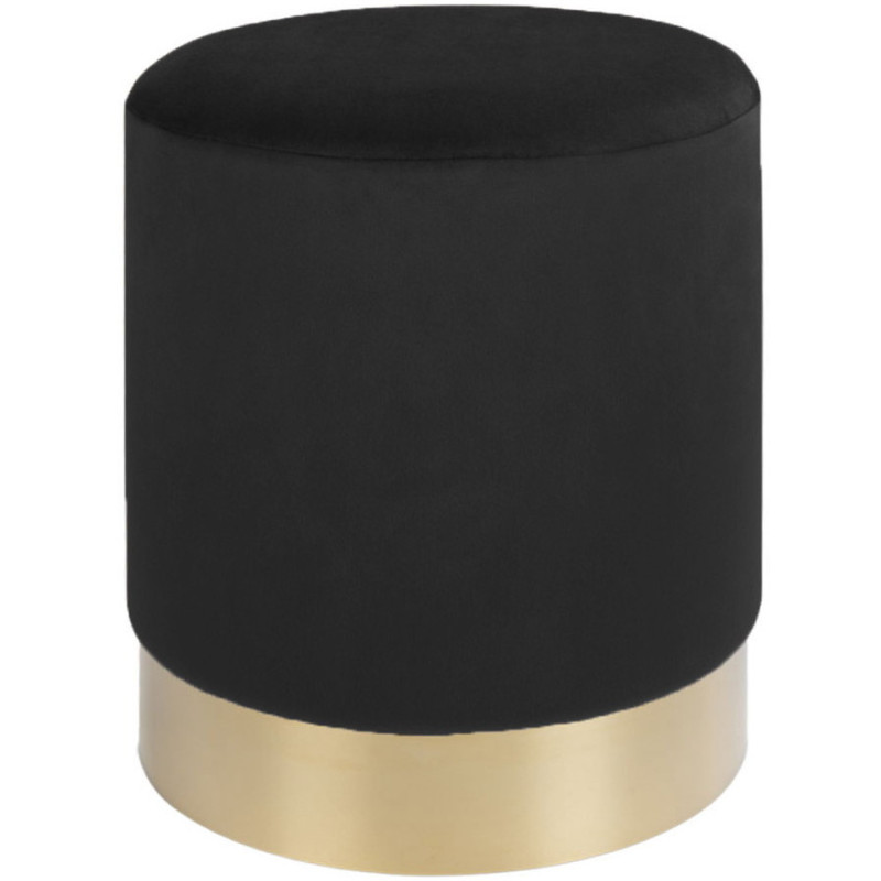 Pouf moderne chic Rond Velours Noir Métal Doré Effet laiton Gamby 