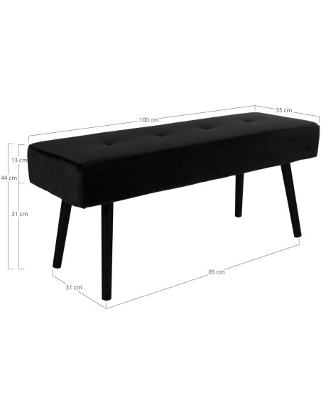 Banquette moderne capitonnée 2 places Velours Noir Métal Noir Skiby 