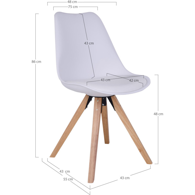 Chaise scandinave Polyuréthane Plastique résistant Blanc Bois d'hévéa Naturel Bergen (Lot de 2) House Nordic - 5