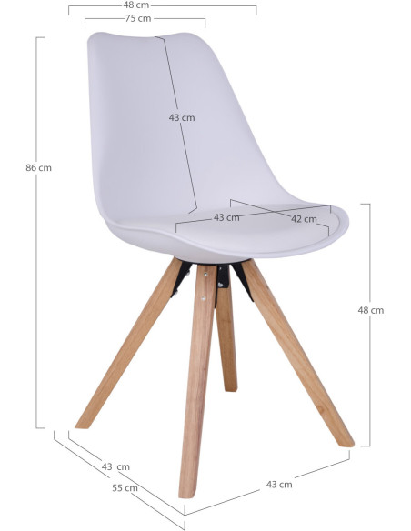 Chaise scandinave Polyuréthane Plastique résistant Blanc Bois d'hévéa Naturel Bergen (Lot de 2) House Nordic - 5