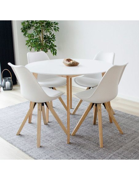 Chaise scandinave Polyuréthane Plastique résistant Blanc Bois d'hévéa Naturel Bergen (Lot de 2) House Nordic - 7