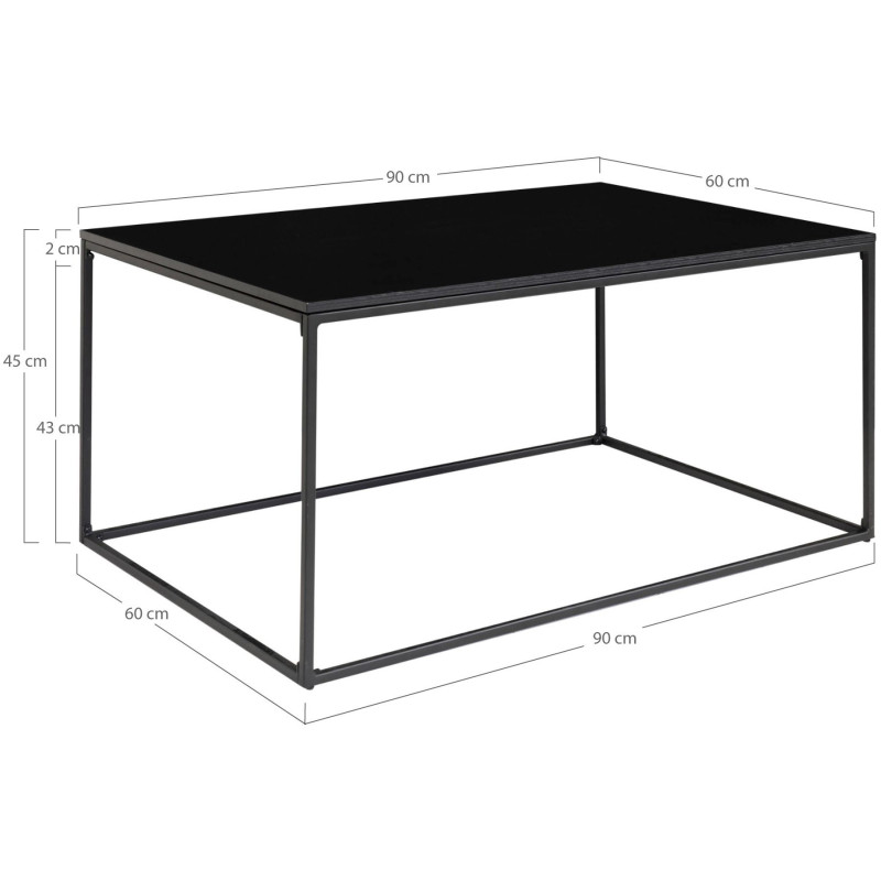 Table basse moderne Rectangulaire Métal Panneau de particules Feuille de mélamine Noir Vita 