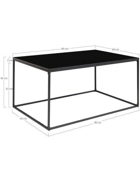 Table basse moderne Rectangulaire Métal Panneau de particules Feuille de mélamine Noir Vita 