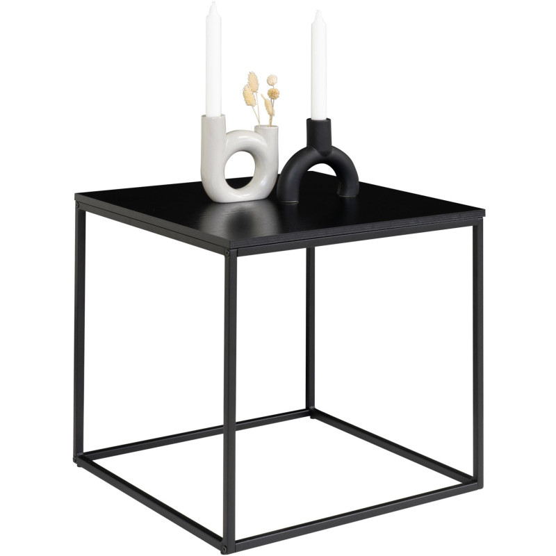 Table d'appoint moderne Carrée Métal Panneau de particules Feuille de mélamine Noir Vita 