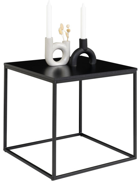 Table d'appoint moderne Carrée Métal Panneau de particules Feuille de mélamine Noir Vita 