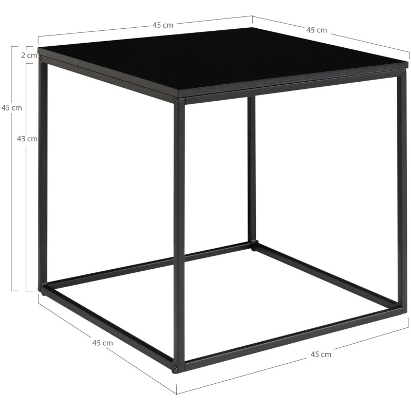 Table d'appoint moderne Carrée Métal Panneau de particules Feuille de mélamine Noir Vita 