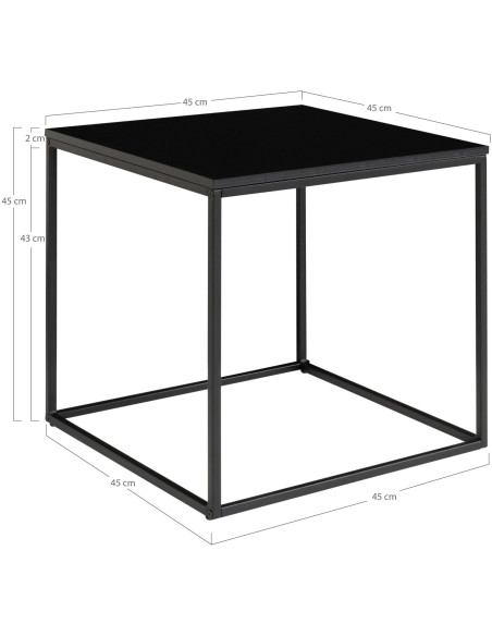 Table d'appoint moderne Carrée Métal Panneau de particules Feuille de mélamine Noir Vita 
