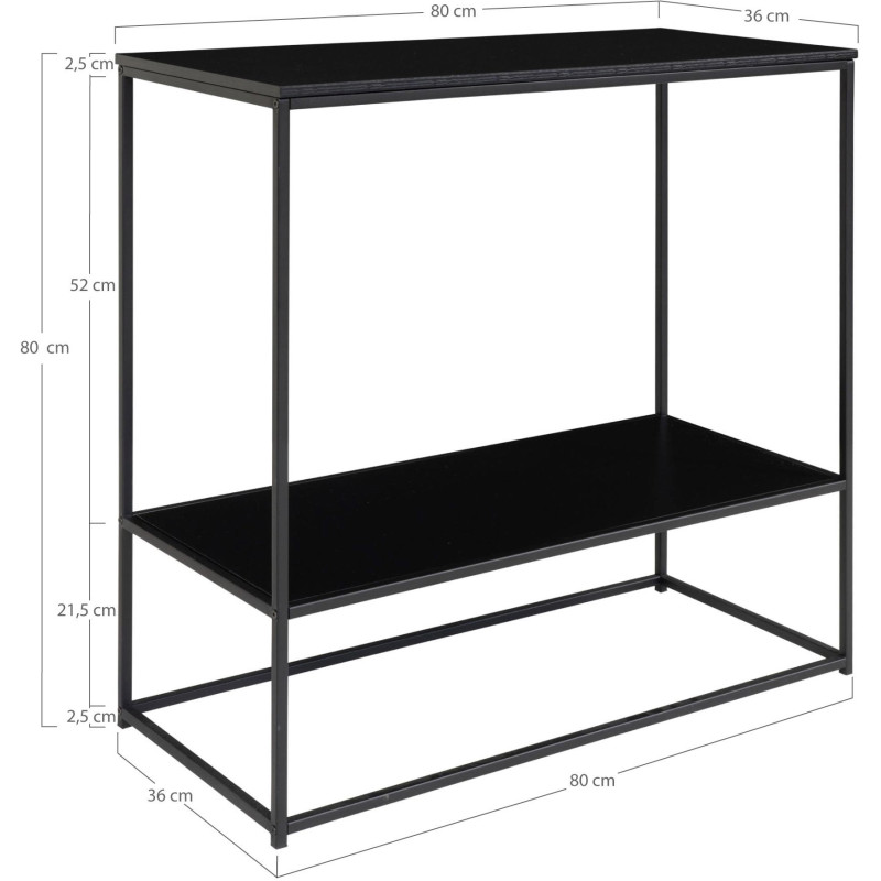 Console moderne Rectangulaire 1 étagère Métal Panneau de particules Feuille de mélamine Noir Vita 