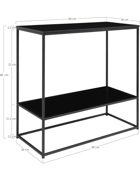 Console moderne Rectangulaire 1 étagère Métal Panneau de particules Feuille de mélamine Noir Vita 