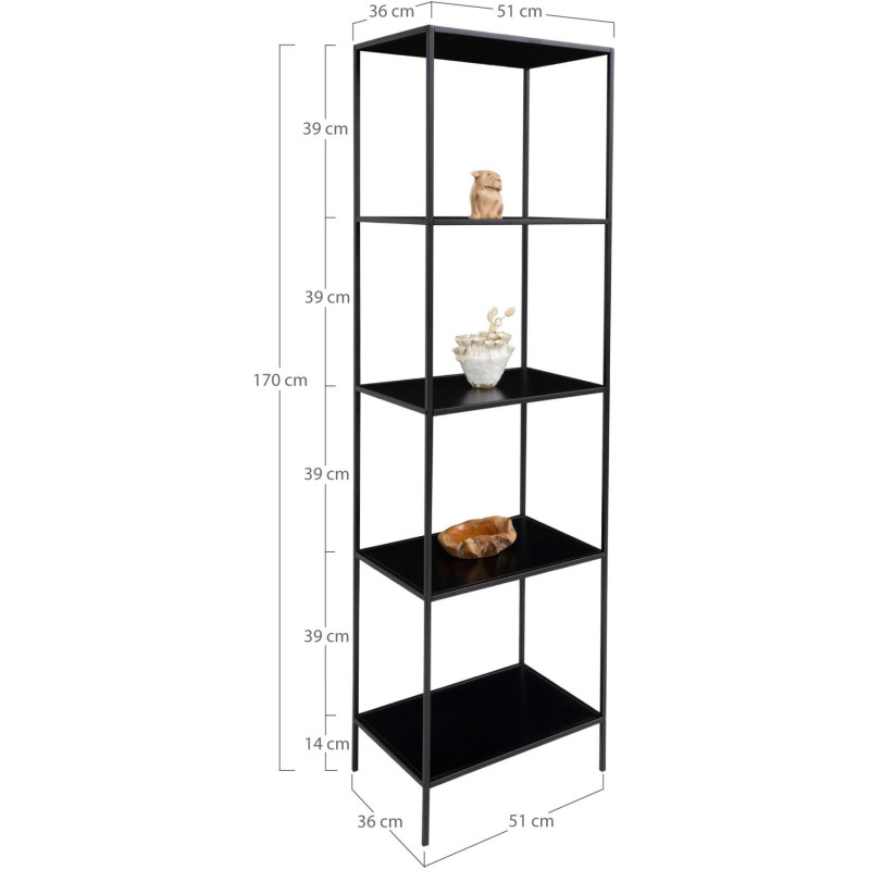Étagère moderne 5 niveaux Métal Panneau de particules Feuille de mélamine Noir Vita 