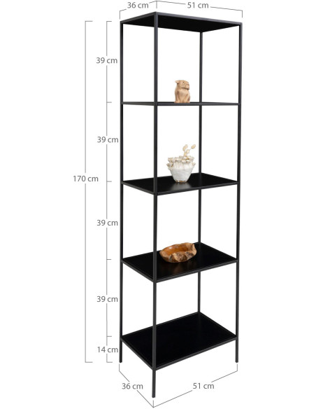 Étagère moderne 5 niveaux Métal Panneau de particules Feuille de mélamine Noir Vita 
