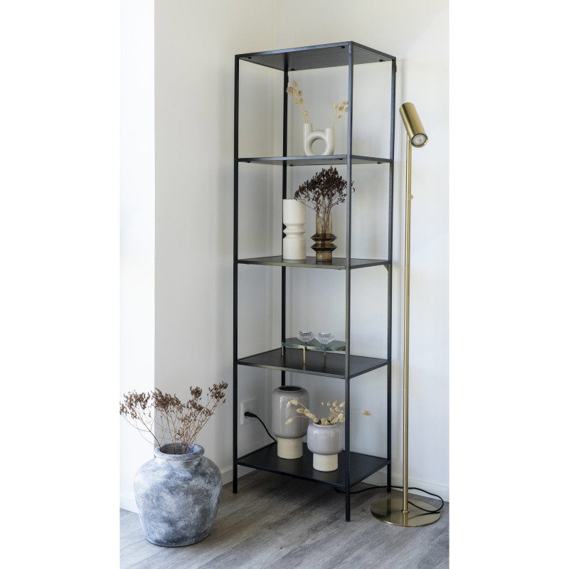 Étagère moderne 5 niveaux Métal Panneau de particules Feuille de mélamine Noir Vita 