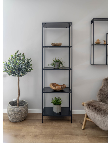 Étagère moderne 5 niveaux Métal Panneau de particules Feuille de mélamine Noir Vita 