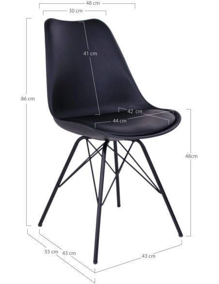 Chaise moderne Plastique moulé Polyuréthane Métal Noir Oslo (Lot de 2) 