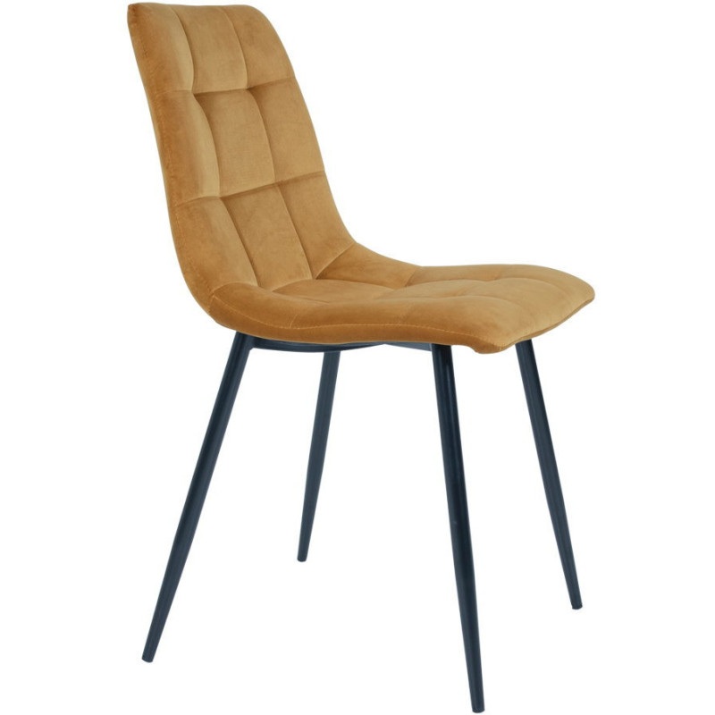 Chaise moderne matelassée Velours Jaune moutarde Métal Noir Middelfart (Lot de 2) House Nordic - 3