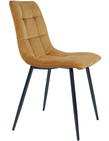 Chaise moderne matelassée Velours Jaune moutarde Métal Noir Middelfart (Lot de 2) House Nordic - 3