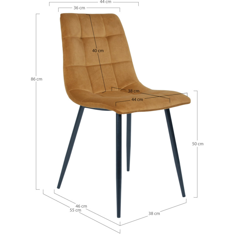 Chaise moderne matelassée Velours Jaune moutarde Métal Noir Middelfart (Lot de 2) House Nordic - 5