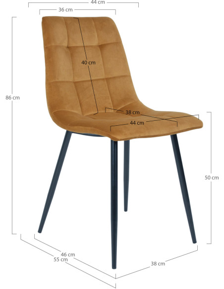 Chaise moderne matelassée Velours Jaune moutarde Métal Noir Middelfart (Lot de 2) House Nordic - 5