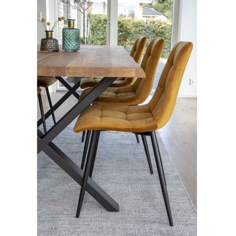 Chaise moderne matelassée Velours Jaune moutarde Métal Noir Middelfart (Lot de 2) House Nordic - 6