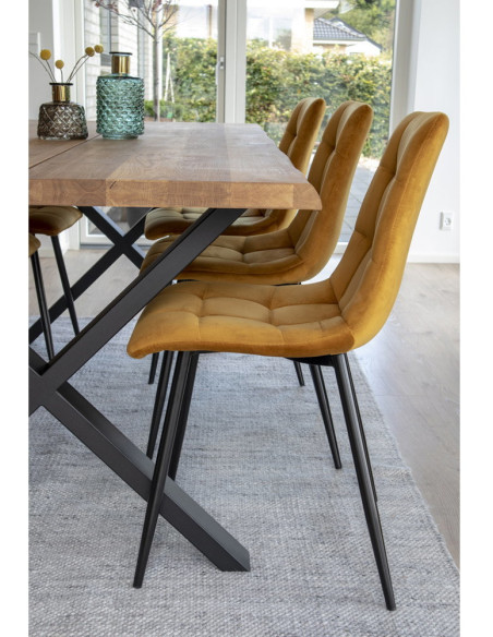 Chaise moderne matelassée Velours Jaune moutarde Métal Noir Middelfart (Lot de 2) House Nordic - 6