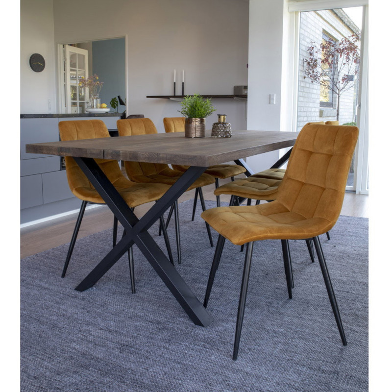 Chaise moderne matelassée Velours Jaune moutarde Métal Noir Middelfart (Lot de 2) House Nordic - 8