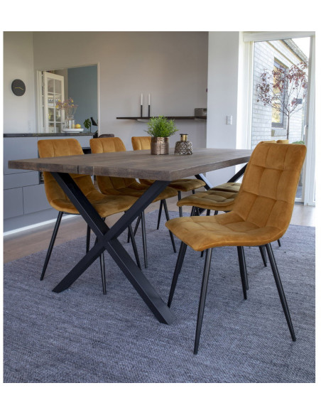 Chaise moderne matelassée Velours Jaune moutarde Métal Noir Middelfart (Lot de 2) House Nordic - 8