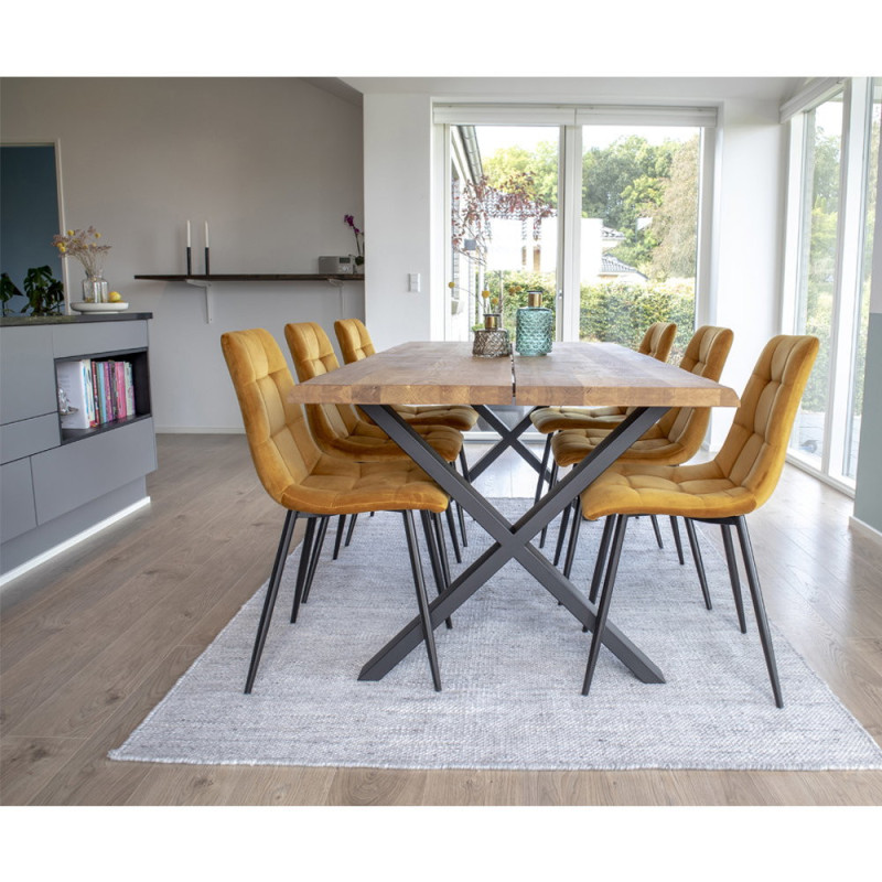 Chaise moderne matelassée Velours Jaune moutarde Métal Noir Middelfart (Lot de 2) House Nordic - 9