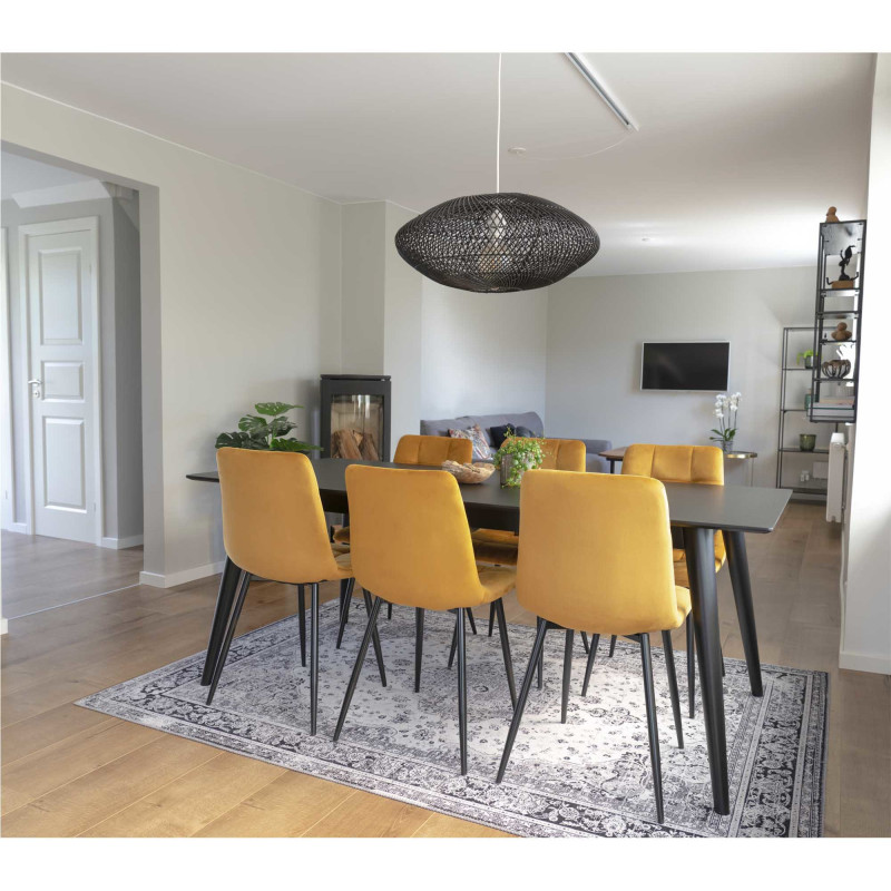 Chaise moderne matelassée Velours Jaune moutarde Métal Noir Middelfart (Lot de 2) House Nordic - 11