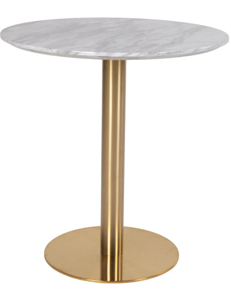 Table à manger moderne Ronde 2 personnes Bois MDF Blanc Effet marbre Métal Doré Effet laiton Bolzano 