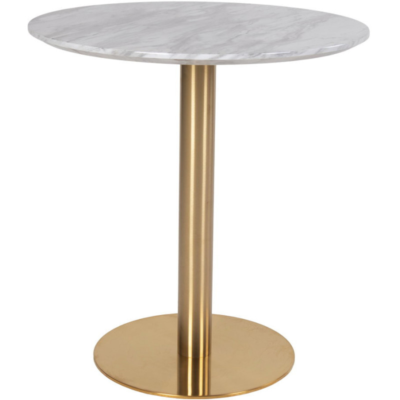 Table à manger moderne Ronde 2 personnes Bois MDF Blanc Effet marbre Métal Doré Effet laiton Bolzano 