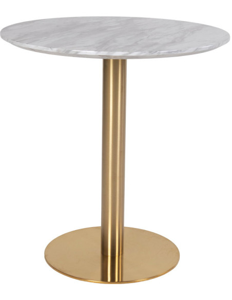 Table à manger moderne Ronde 2 personnes Bois MDF Blanc Effet marbre Métal Doré Effet laiton Bolzano 