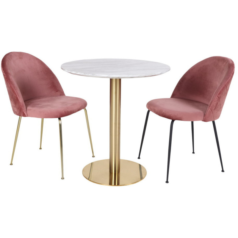 Table à manger moderne Ronde 2 personnes Bois MDF Blanc Effet marbre Métal Doré Effet laiton Bolzano 