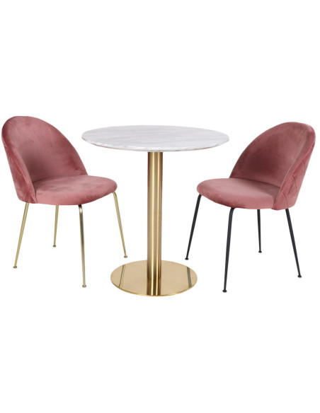 Table à manger moderne Ronde 2 personnes Bois MDF Blanc Effet marbre Métal Doré Effet laiton Bolzano 