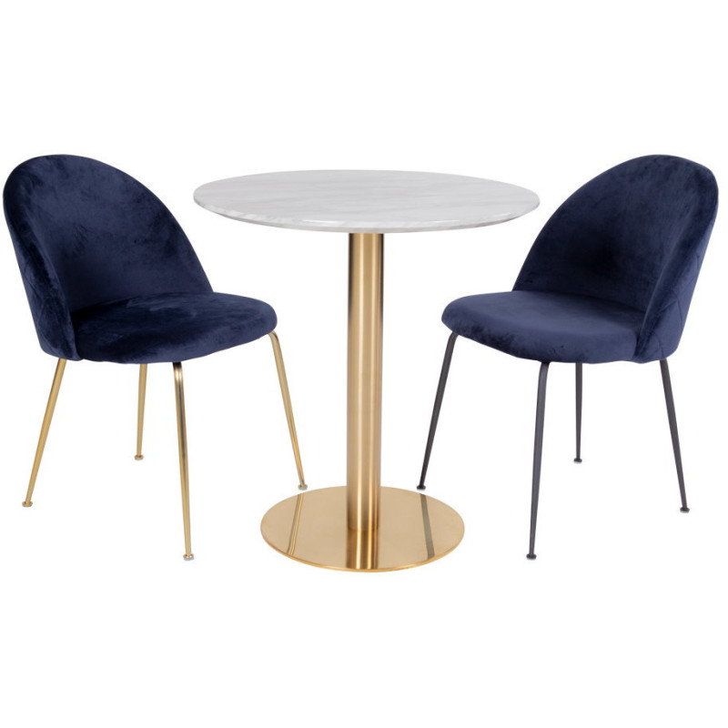 Table à manger moderne Ronde 2 personnes Bois MDF Blanc Effet marbre Métal Doré Effet laiton Bolzano 