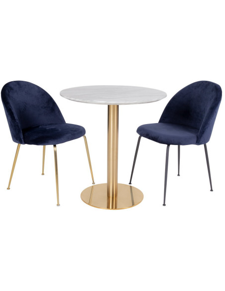 Table à manger moderne Ronde 2 personnes Bois MDF Blanc Effet marbre Métal Doré Effet laiton Bolzano 