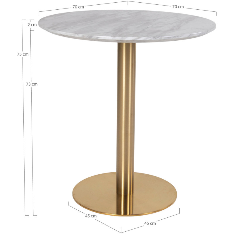 Table à manger moderne Ronde 2 personnes Bois MDF Blanc Effet marbre Métal Doré Effet laiton Bolzano 