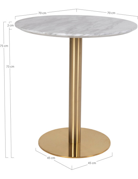 Table à manger moderne Ronde 2 personnes Bois MDF Blanc Effet marbre Métal Doré Effet laiton Bolzano 