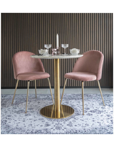 Table à manger moderne Ronde 2 personnes Bois MDF Blanc Effet marbre Métal Doré Effet laiton Bolzano 