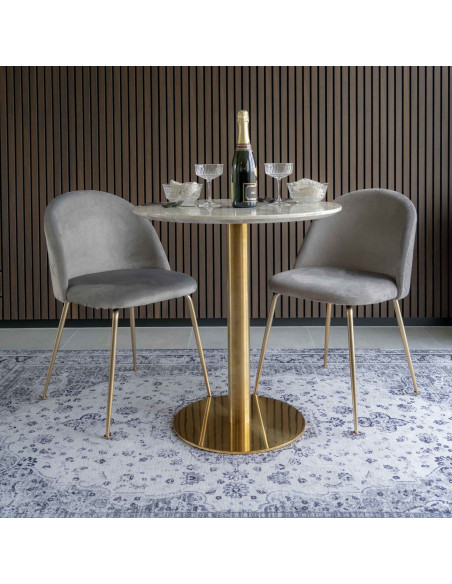 Table à manger moderne Ronde 2 personnes Bois MDF Blanc Effet marbre Métal Doré Effet laiton Bolzano 
