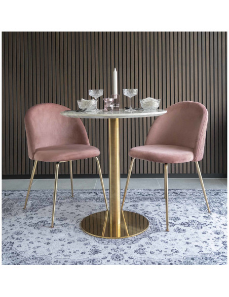 Table à manger moderne Ronde 2 personnes Bois MDF Blanc Effet marbre Métal Doré Effet laiton Bolzano 