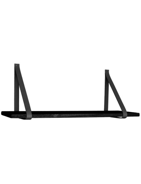 Étagère murale moderne 80 cm Bois d'hévéa Noir Cuir véritable Noir Forno 