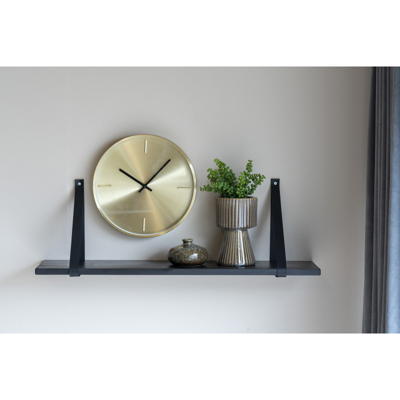 Étagère murale moderne 80 cm Bois d'hévéa Noir Cuir véritable Noir Forno 