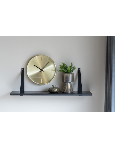 Étagère murale moderne 80 cm Bois d'hévéa Noir Cuir véritable Noir Forno 