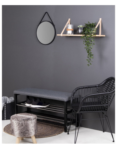 Grande Étagère murale moderne 120 cm Bois d'hévéa Naturel Cuir véritable Marron Forno 