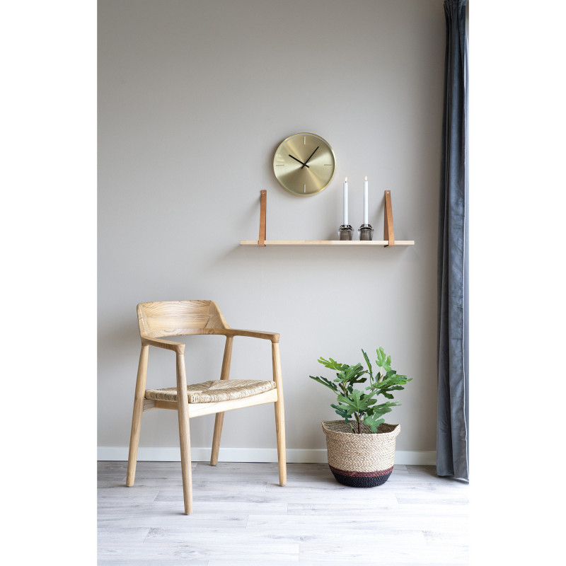 Étagère murale moderne 80 cm Bois d'hévéa Naturel Cuir véritable Marron Forno 