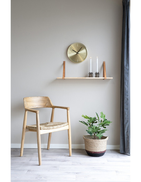 Étagère murale moderne 80 cm Bois d'hévéa Naturel Cuir véritable Marron Forno 