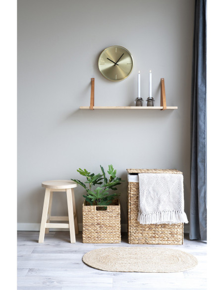 Étagère murale moderne 80 cm Bois d'hévéa Naturel Cuir véritable Marron Forno 