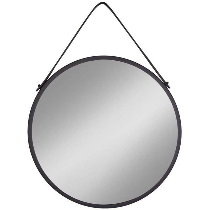 Miroir mural moderne à suspendre Rond 60x60 Métal Polyuréthane Noir Trapani 