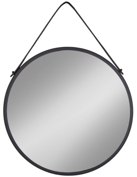 Miroir mural moderne à suspendre Rond 60x60 Métal Polyuréthane Noir Trapani 